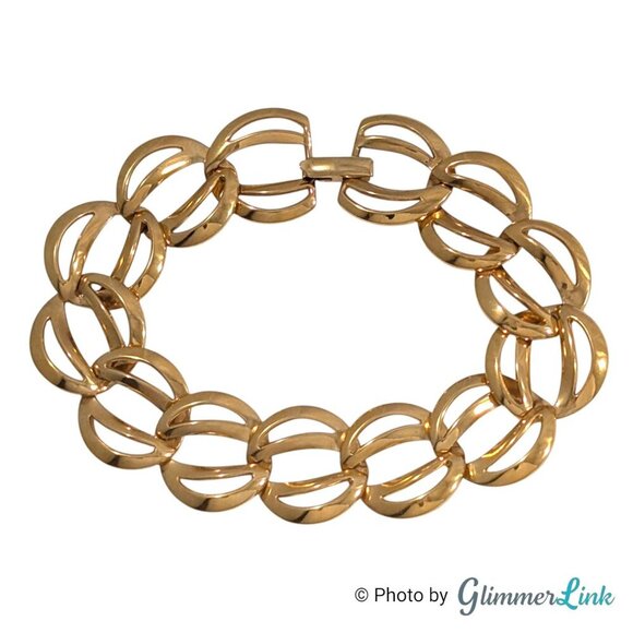 Vintage 90s Napier Geometric Open Work Curb Link Gold Tone Bracelet - Picture 2 of 12